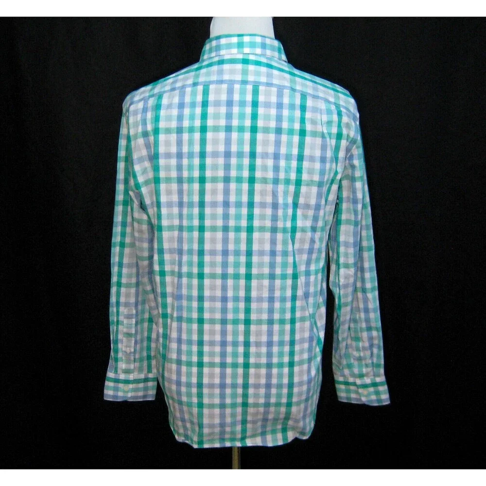 J. CREW Men's Large Green Blue Checks Long Sleeve Slim Fit Button Front Shirt
